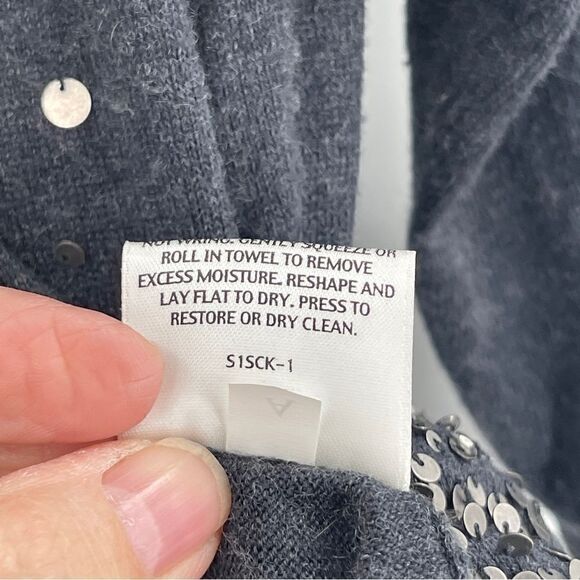 Eileen Fisher Gray Cashmere Blend Button-Up Cardigan W/ Sequins - Picture 5 of 5